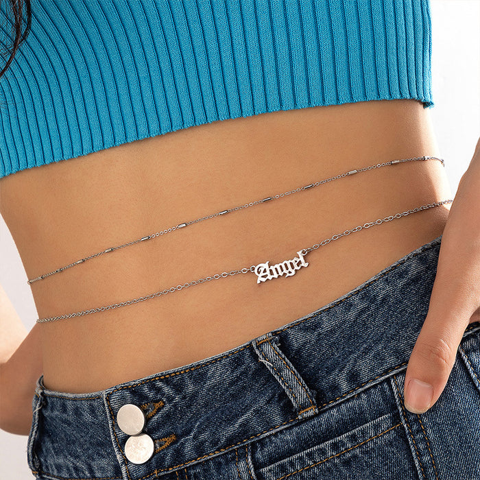 Alloy letter angel geometric chain double layer simple waist chain