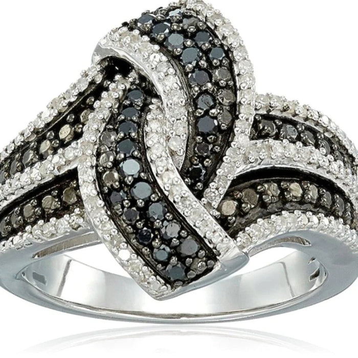 Zircon inlaid ring cross-border hit two-color design high elegant temperament ring