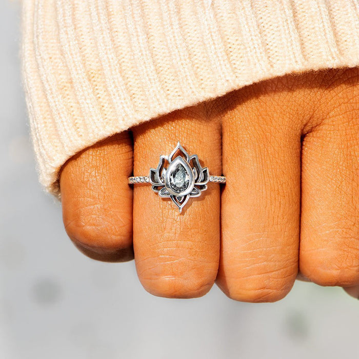 Flame Shaped Lotus Ring Vintage Wide Face Single Ring