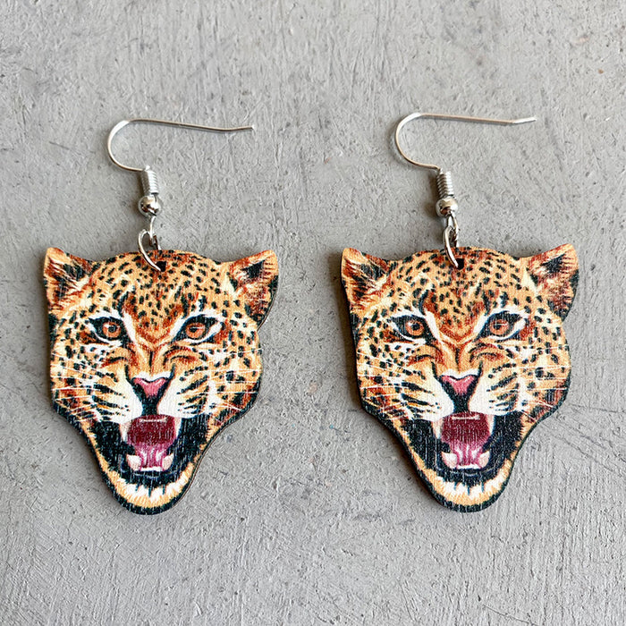 Wooden animal tiger earrings