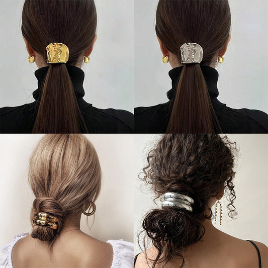 Eco-Friendly Alloy Double-Layer Chain Ponytail Hair Tie - Simple Elegant Elastic Hair Band for Women