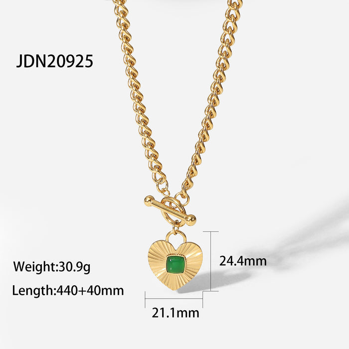 Vintage Green Zircon Jewelry Set - Stainless Steel Necklace, Earrings, Bracelet, and Ring for Women - wallojewerly 