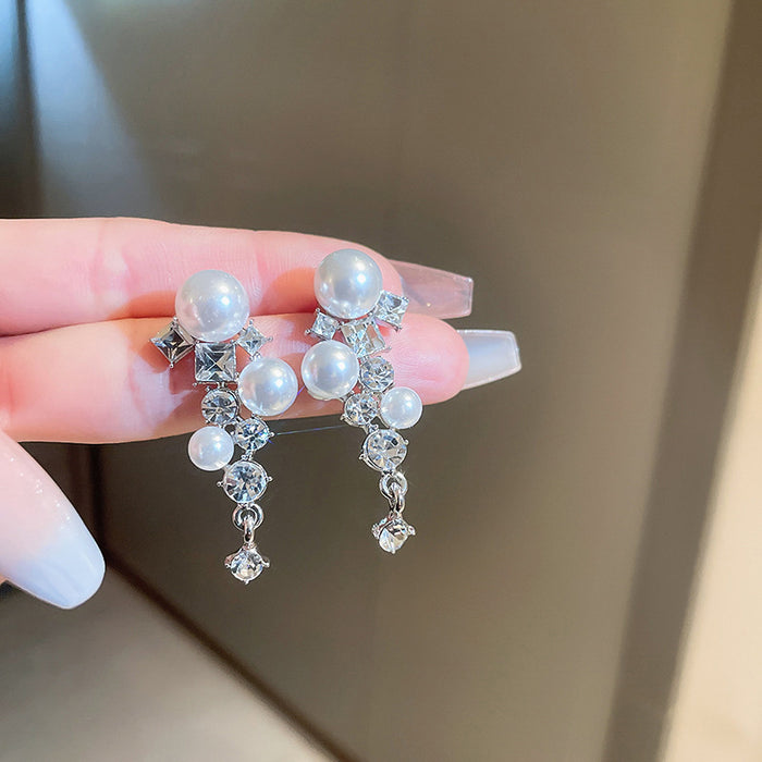 Imitation pearl earrings for women, medium and long, exquisite evening earrings