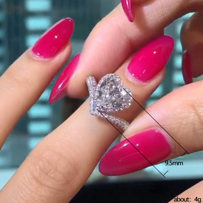 Precioso anillo de circonita con forma de corazón de melocotón para San Valentín, anillo en forma de corazón para pareja