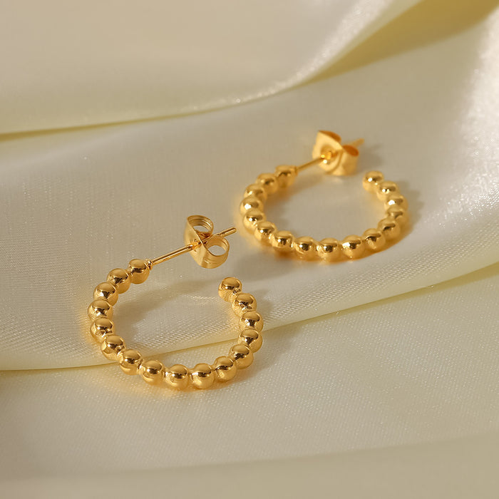 Trending 18K Gold Plated Stainless Steel Earrings - Small Gold Bead C-Shaped Hoop Jewelry for Women