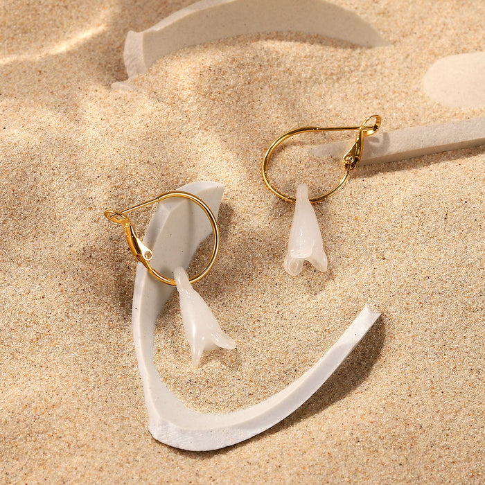 Pendientes de aro de acero inoxidable chapados en oro de 18 quilates de estilo vintage y de moda: pendientes colgantes de magnolia semipreciosa para mujer