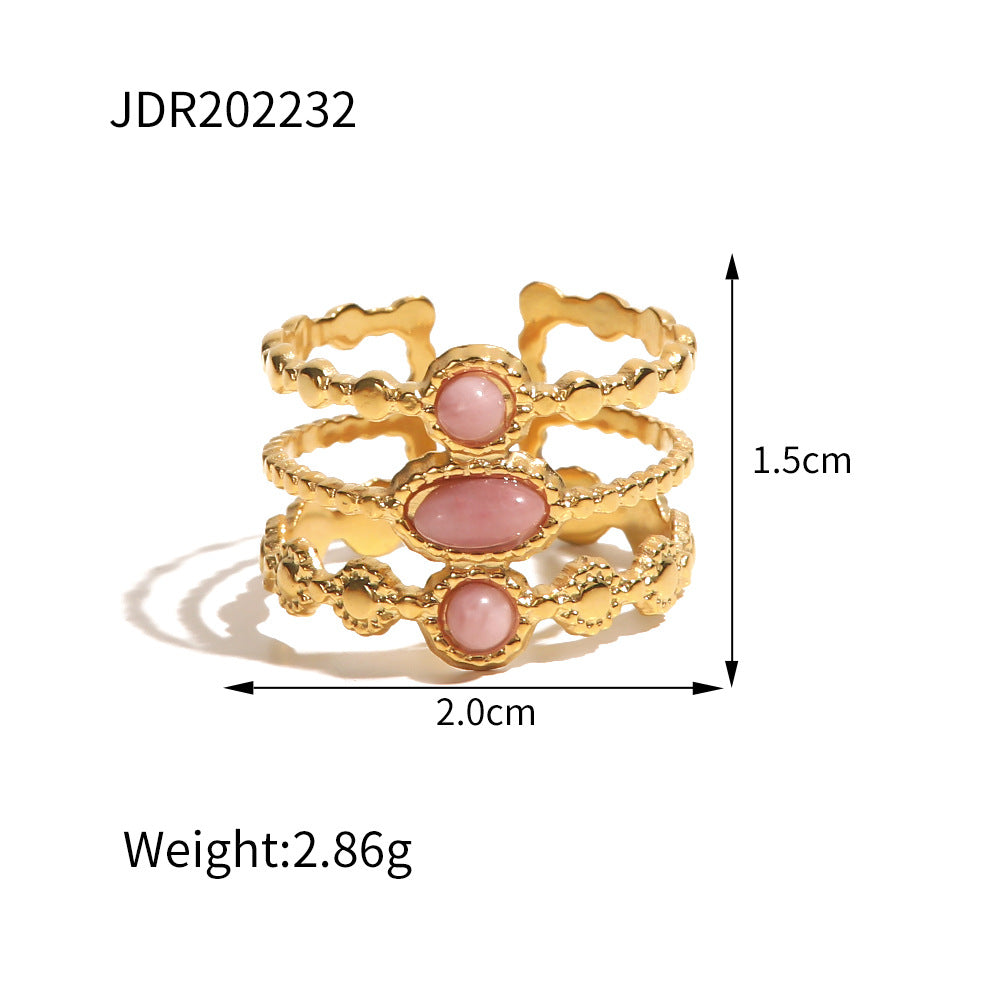 18K Gold Stainless Steel Round Zircon Ring with Weave Design