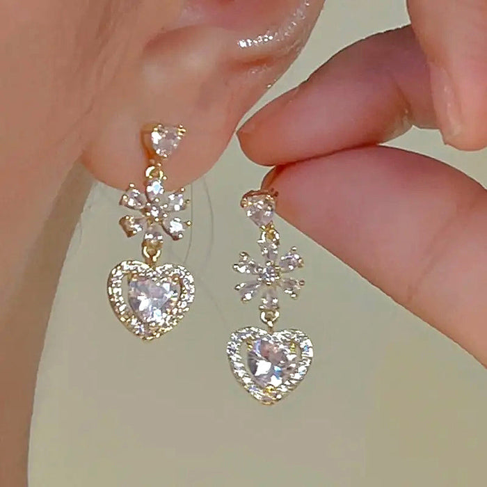 Baroque style flower earrings light luxury French love zircon earrings