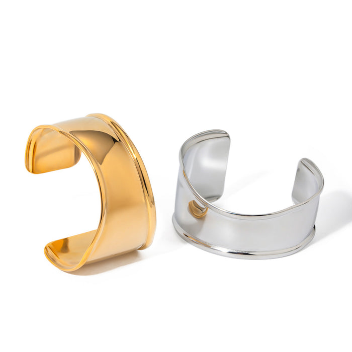 18K Gold Plated Stainless Steel Wide Open Cuff Bracelet - Unique Design High-End Jewelry