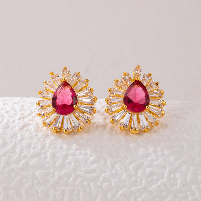 Imitation ruby inlaid earrings geometric diamond earrings