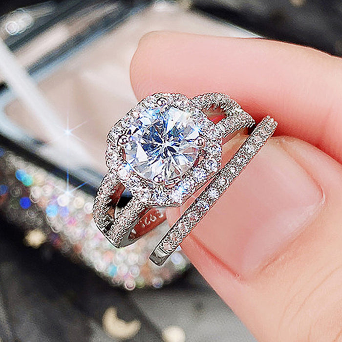 Micro-inlaid diamond zircon couple ring engagement ring for women