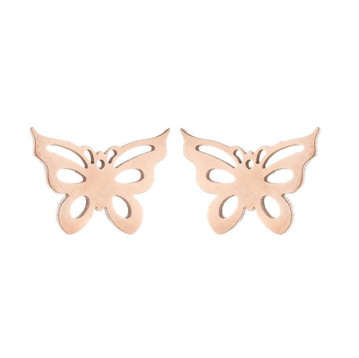 Butterfly earrings, double stainless steel female models small fresh hollow Korean style wings Yiwu small commodity wholesale