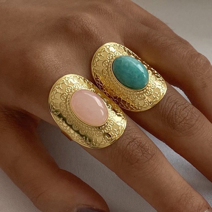 Stainless Steel Natural Stone Open Ring