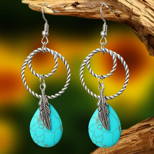 Bohemian Ethnic Turquoise Earrings with Antique Silver Plating