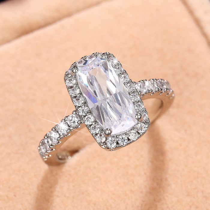 Geometric zircon ring rectangular creative engagement ring