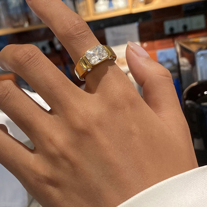 18k gold stainless steel rhinestone ring