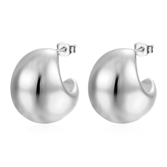 Stainless steel women's round real gold 18K oval light luxury hollow earrings