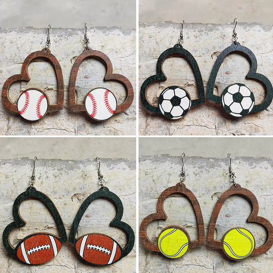 Pendientes de madera con motivos de deportes de pelota