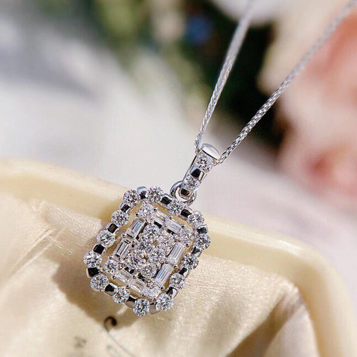 Hollow Square Diamond Pendant Women's Clavicle Necklace