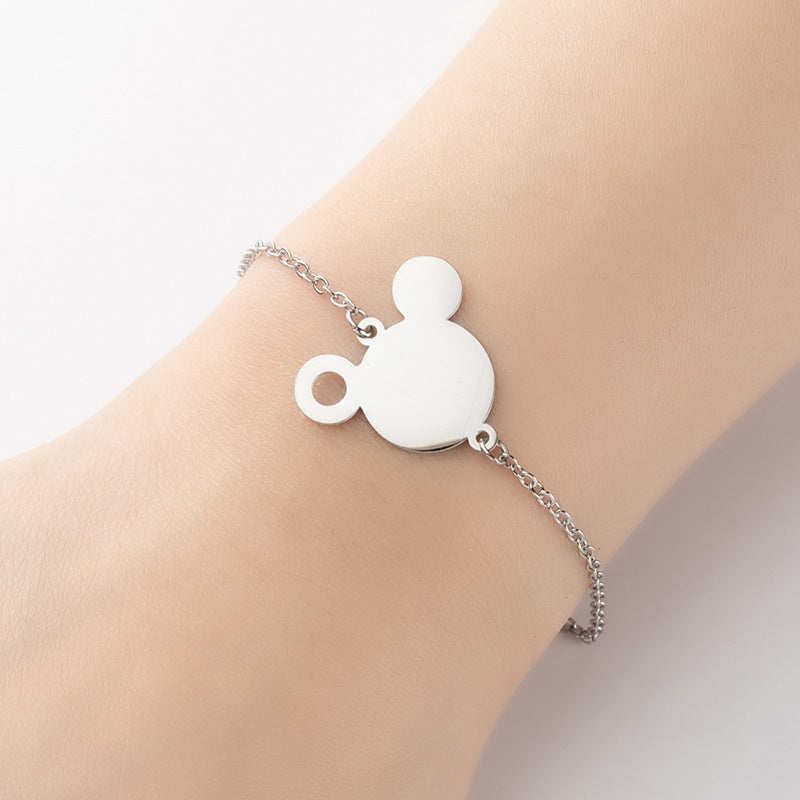 Mouse head double peach heart airplane bracelet, European and American geometric hollow jewelry wholesale