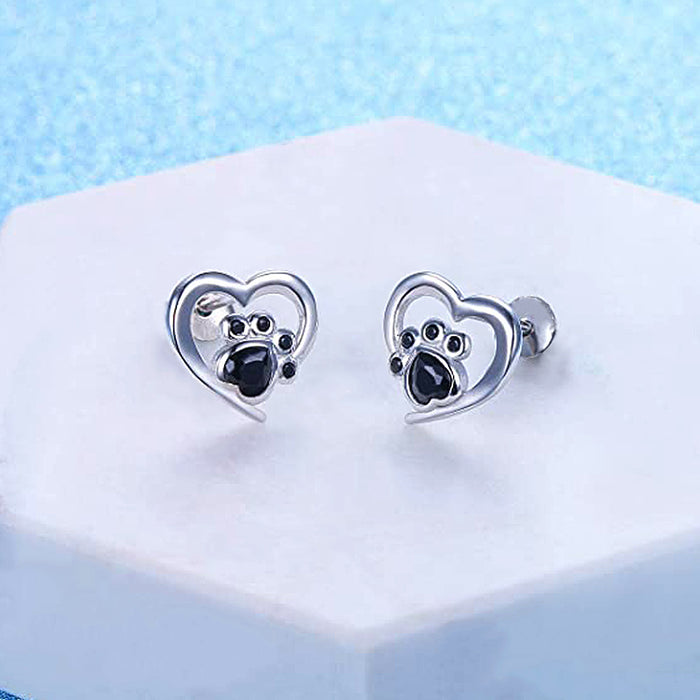 Dog Paw Earrings Hollow Heart Pet Earrings