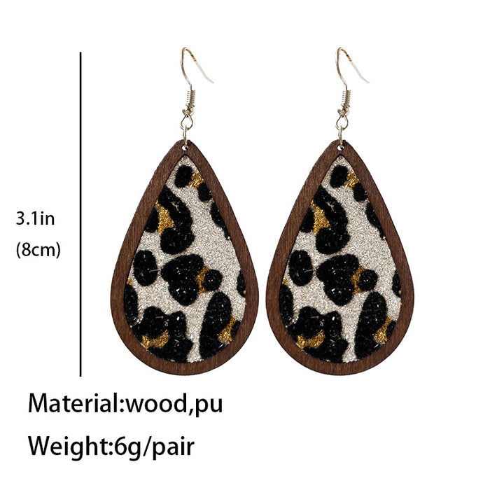 Wooden leopard print earrings