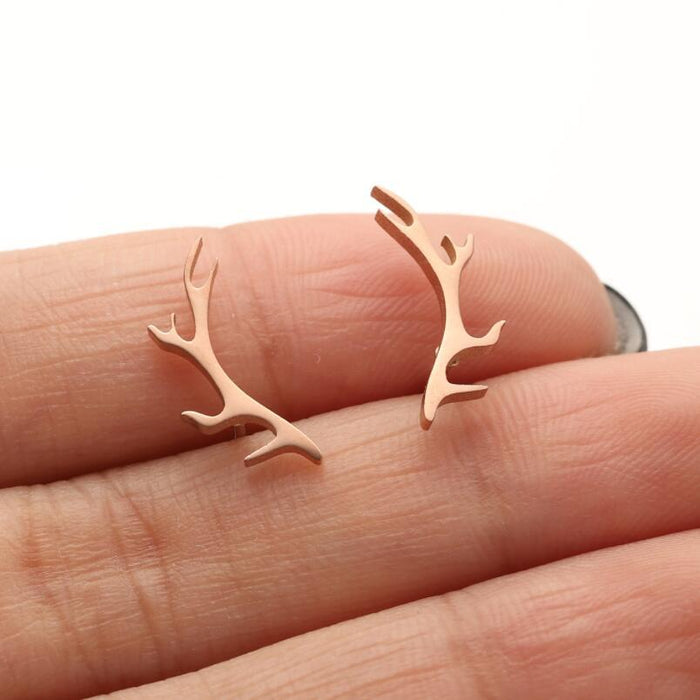 Antler Stainless Steel Stud Earrings - Sweet and Simple Deer-Inspired Jewelry