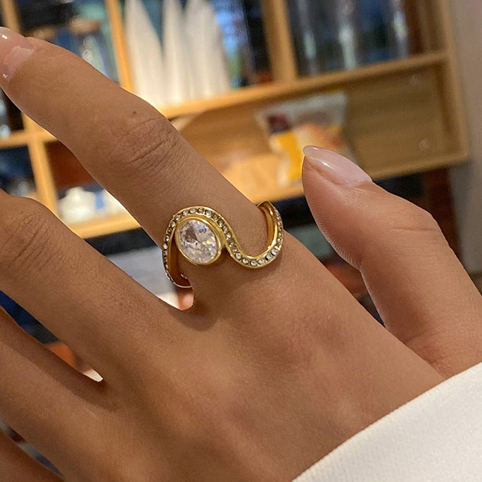 Stainless steel irregular rhinestone ring