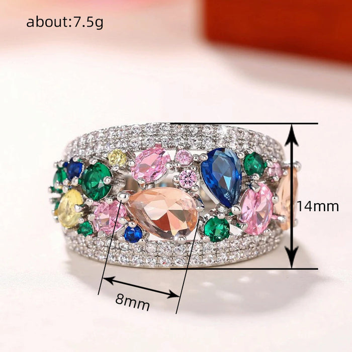 Rainbow imitation tourmaline ring geometric niche jewelry