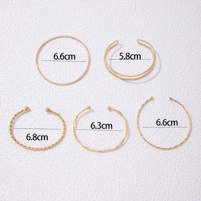 Minimalist Gold Bangle Set - Six-Piece Twist and Plain Bracelet Jewelry