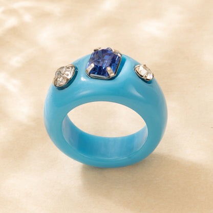 Transparent acrylic resin ring, retro ins style diamond design