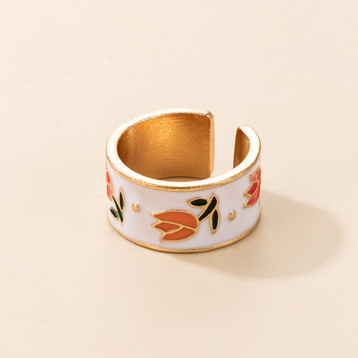 Flower Drop Oil Open Fashion Single Ring