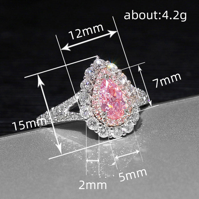 Anillo de lujo multicapa con gota de agua rosa súper brillante