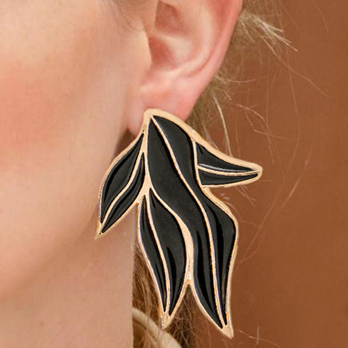 Oil dripping leaf asymmetrical earrings retro design earrings