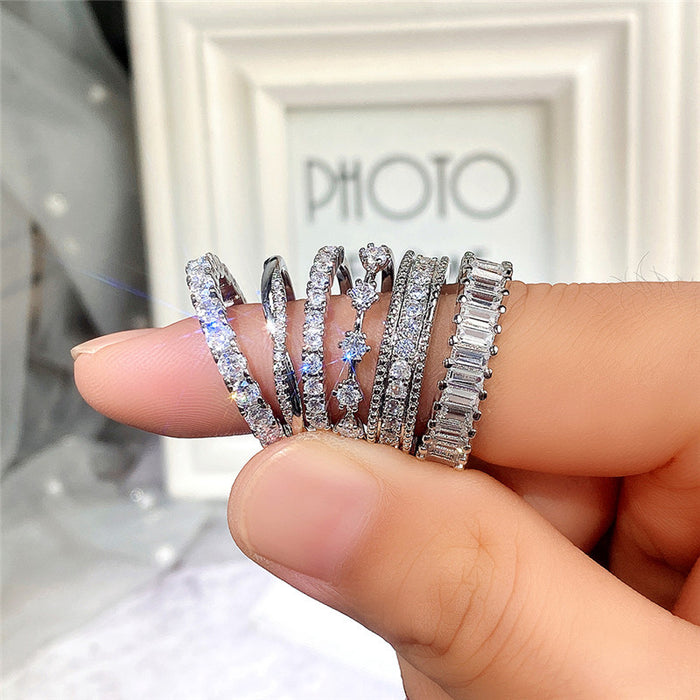 Light luxury full-studded zircon platinum female ring