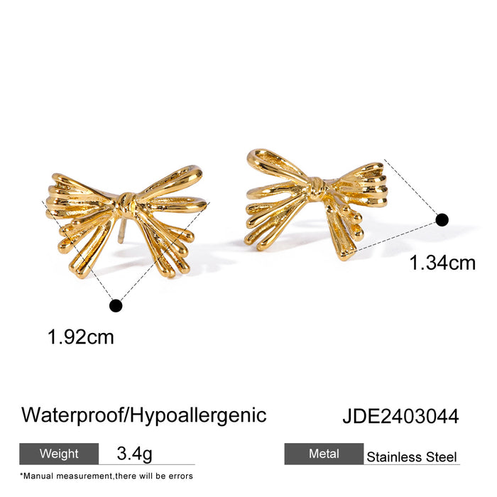 Pendientes martillados de acero inoxidable y oro de 16 quilates: pendientes minimalistas de moda con forma de lazo de acero y titanio para mujer