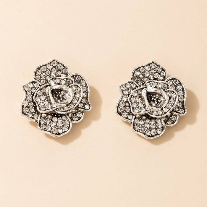 Small Chanel style camellia diamond alloy earrings temperament earrings