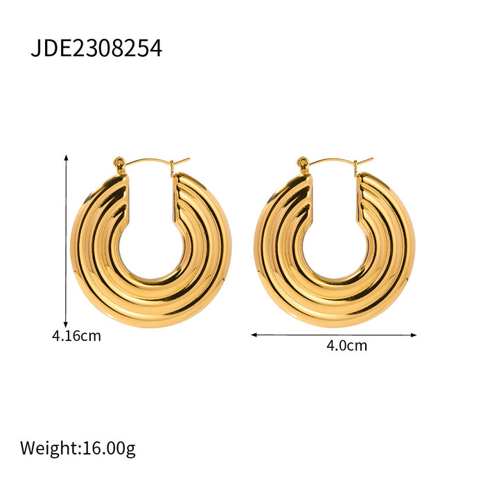 18K Gold Plated Stainless Steel Padlock Earrings - Layered Punk Style