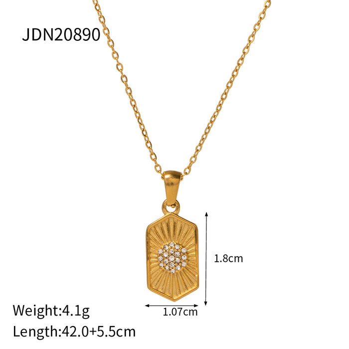 18K Gold-Plated Czech Zircon Pendant Necklace - Trendy Titanium Steel Geometric Design