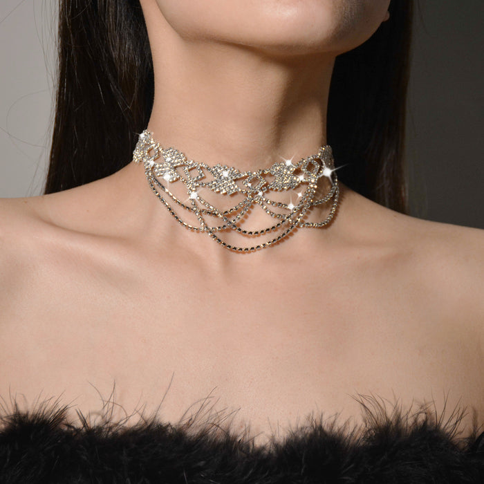 Layered Rhinestone Necklace - Minimalist Choker for a Sophisticated Style