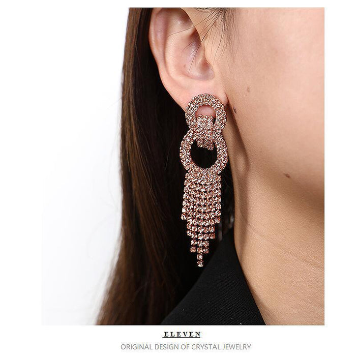 Exaggerated Zircon Hoop Earrings - Long Tassel Dangles for a Bold Look