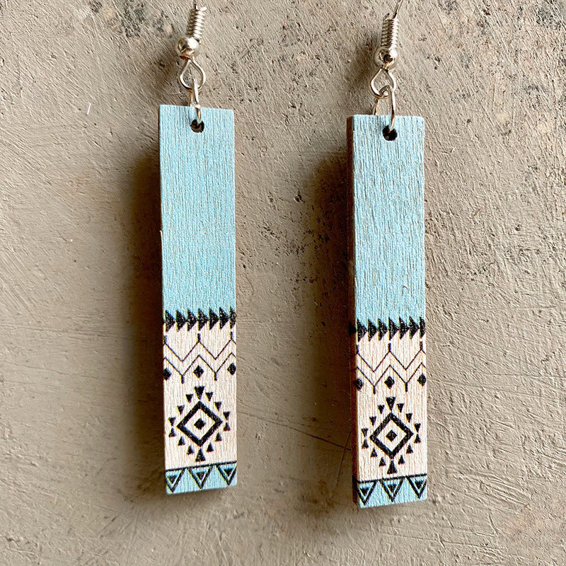 Wooden rectangular earrings