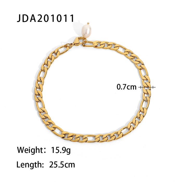 Tobillera de cadena Figaro de acero inoxidable bañada en oro de 18 quilates: joyería de perlas de agua dulce barrocas para mujer