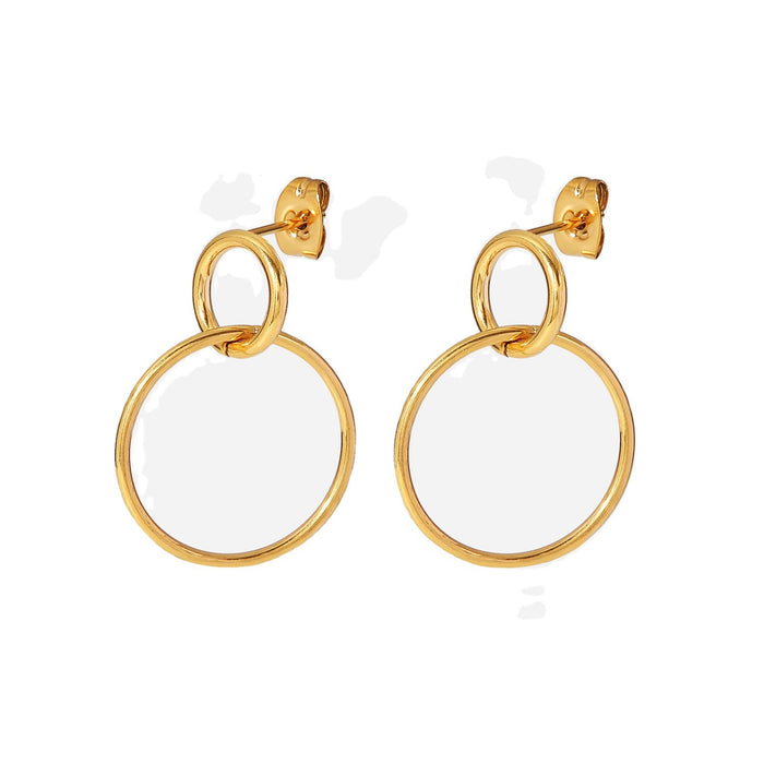 Pendientes de acero de titanio para mujer - Pendientes de doble aro geométricos de acero inoxidable en oro de 18 quilates