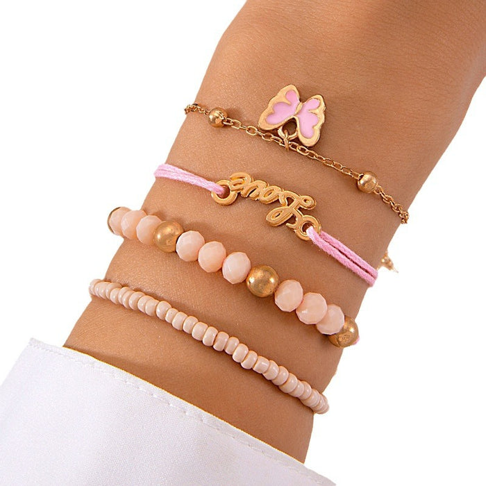 Sweet Butterfly Pearl Bracelet Set - Creative Beaded Four-Piece Jewelry