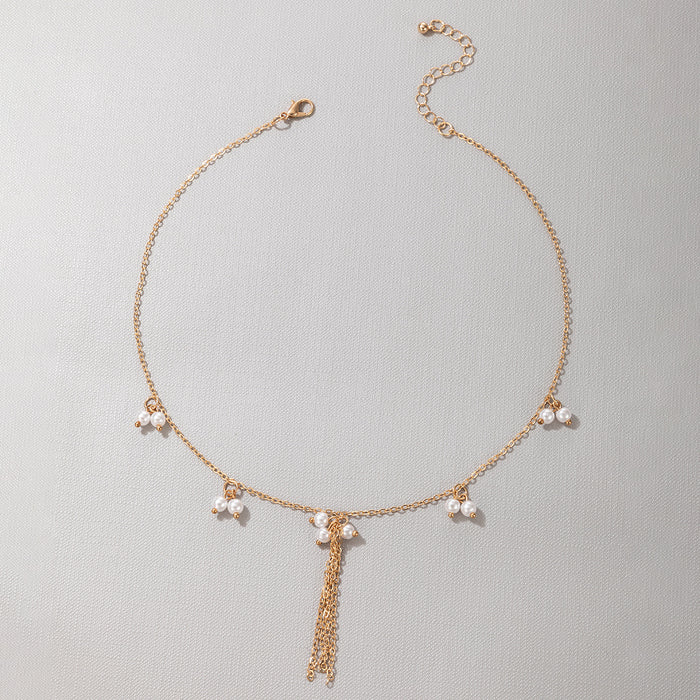 Simple Fashion OL Pearl Tassel Necklace with Beaded Irregular Clavicle Chain