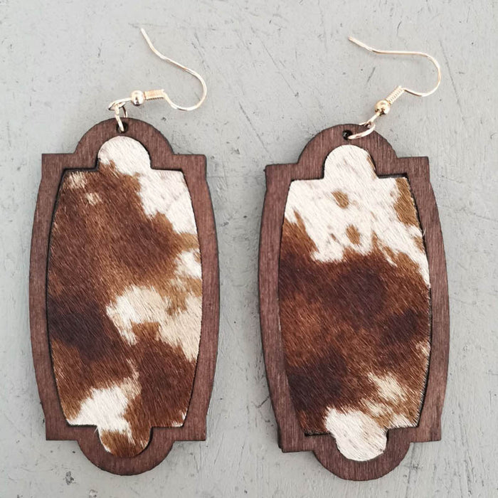 Wooden leopard print earrings