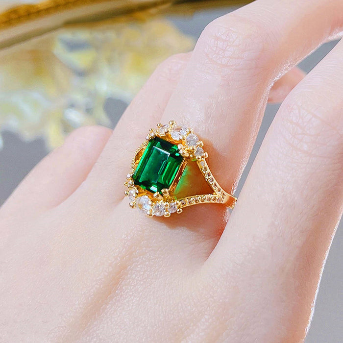 Queen square ring imitation natural gemstone ring Italian court style jewelry