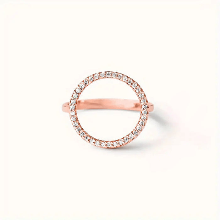 Zircon hollow round micro-inlaid zircon ring for women minimalist style