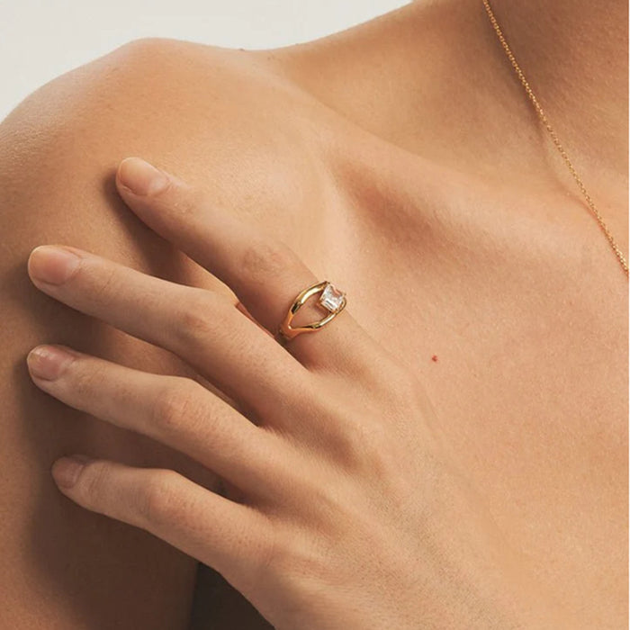 18k gold stainless steel zircon ring